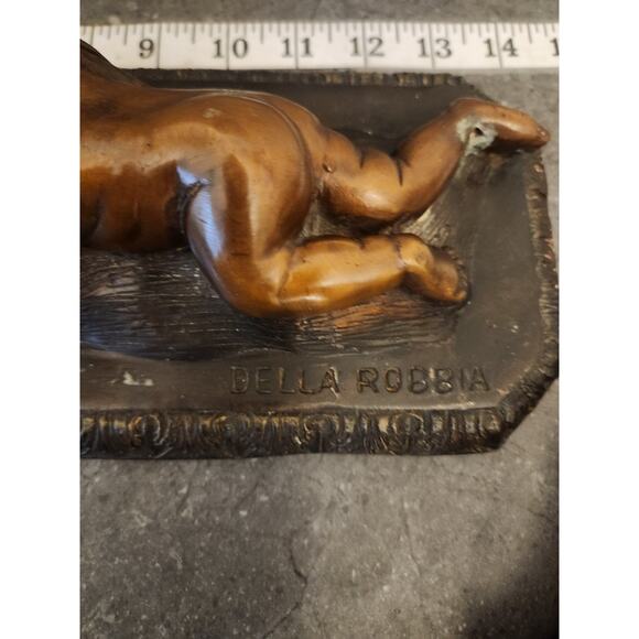 Bronze‎ Crawling Baby Signed Della Robbia Italian Bronze Laying Cherub on Pillow - Picture 7 of 9